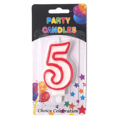 Number Birthday Candle, White/Red, 2-1/2-Inch