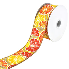 Printed Lemon Citrus Wired Ribbon, 10-yard