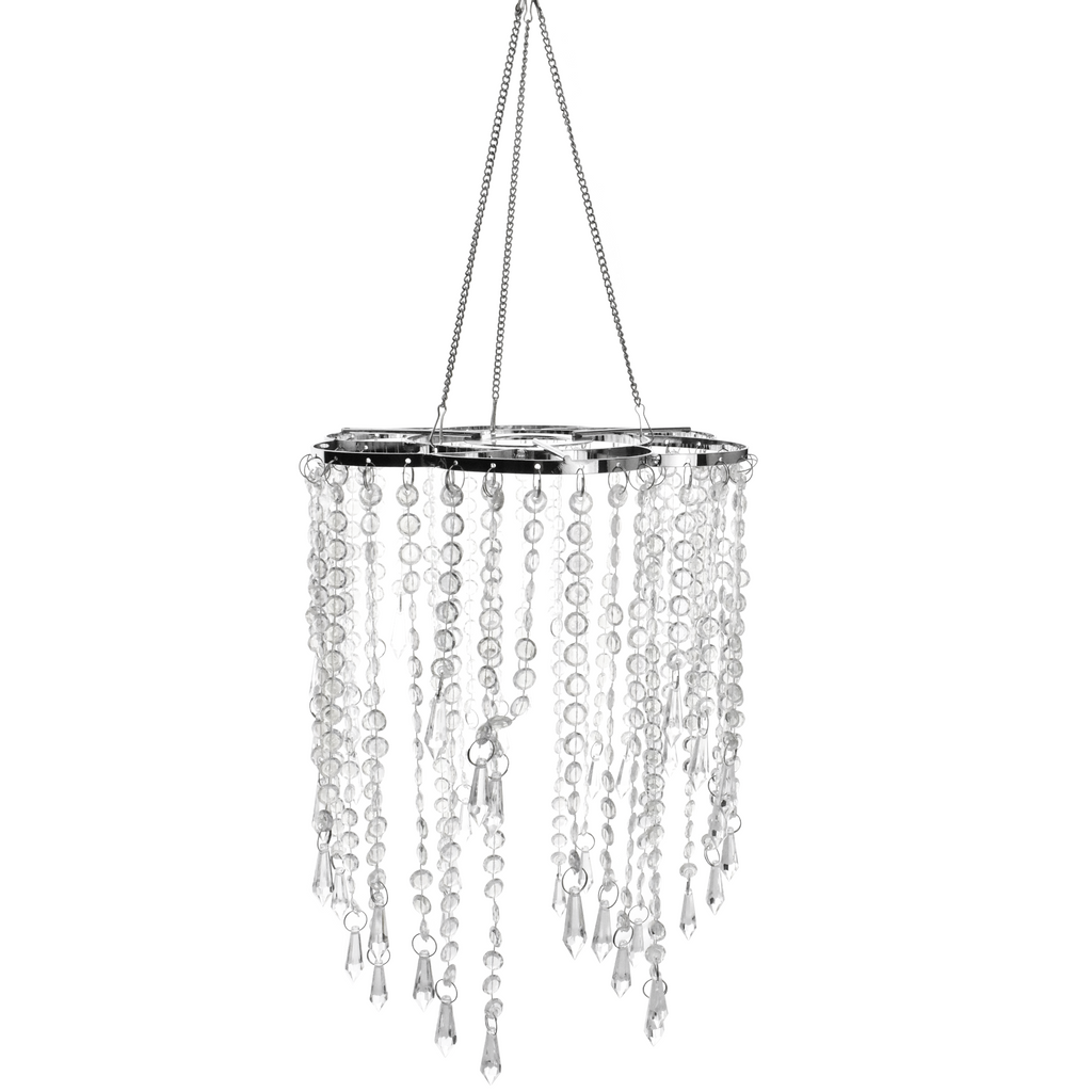 Hanging Beaded Floral Chandelier with Icicle Crystals, 10-1/2-Inch - Silver