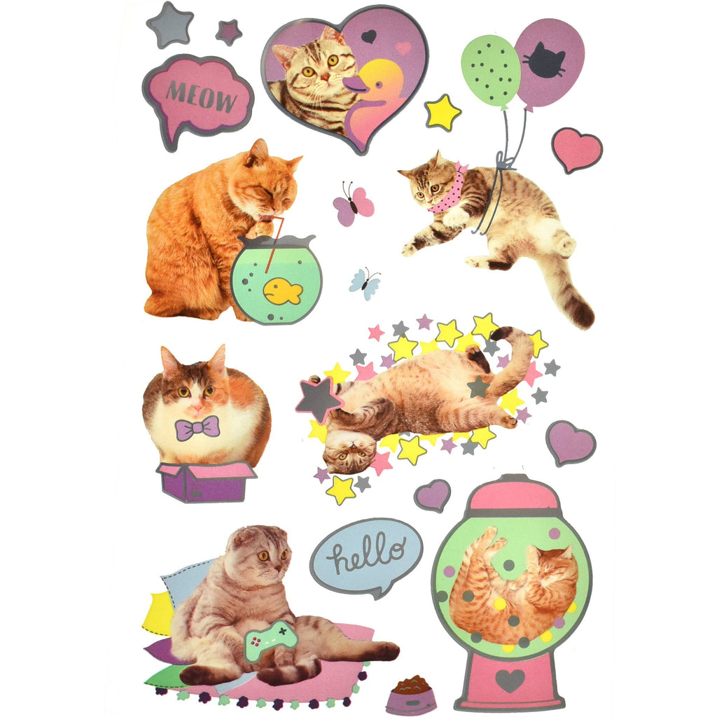 Cute Cats Hologram Sticker Sheet, 2-Inch, 19-Piece