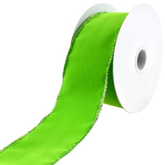 Christmas Velvet Tinsel Edge Wired Ribbon, 2-1/2-Inch, 10-Yard - Lime Green