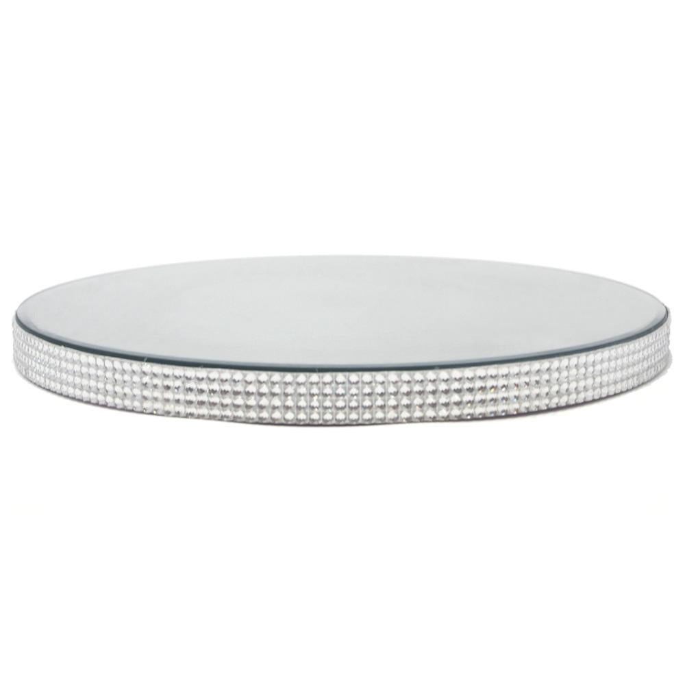 Round Glass Mirror Plate with Rhinestone Edge, Clear, 10-Inch