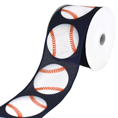 Baseball Faux Linen Sports Wired Ribbon, 2-1/2-Inch, 10-Yard