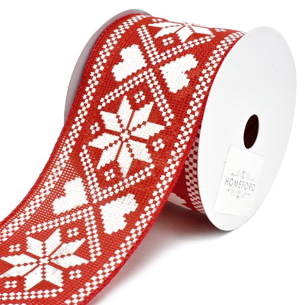 Country Style Wired Patterned Christmas Ribbon, Red, 2-1/2-Inch, 10-Yard