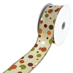 Autumn Dots Faux Linen Wired Ribbon, 10-yard
