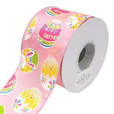 Bunny and Chick Easter Egg Ribbon, Pink, 2-1/2-Inch, 10-Yard