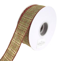 Augie Checkered Linen Saddle Stitch Wired Holiday Ribbon