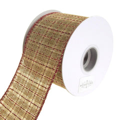 Augie Checkered Linen Saddle Stitch Wired Holiday Ribbon