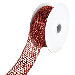 Christmas Dazzling Glitter Chunk Netting Wired Ribbon, 10-yard