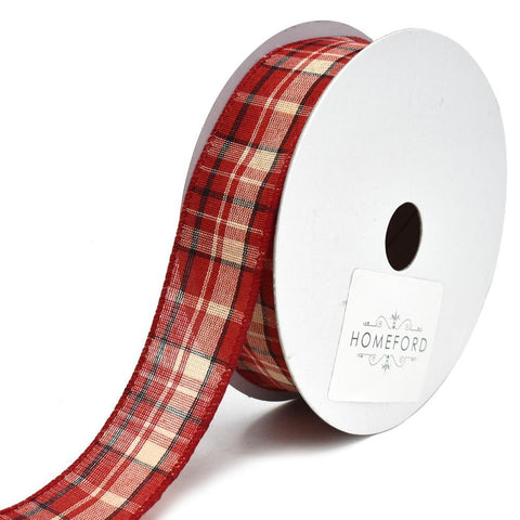 Cranberry Plaid Polyester Wired Christmas Ribbon, 1-1/2-Inch, 20-Yard