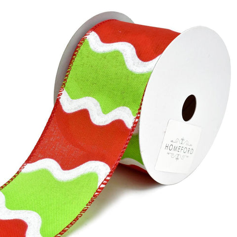 Festive Holiday Squiggle Wired Christmas Ribbon, Red/Lime, 2-1/2-Inch, 10-Yard