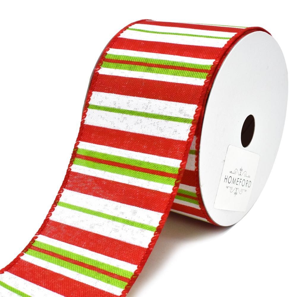 Festive Holiday Striped Wired Christmas Ribbon, 2-1/2-Inch, 10-Yard