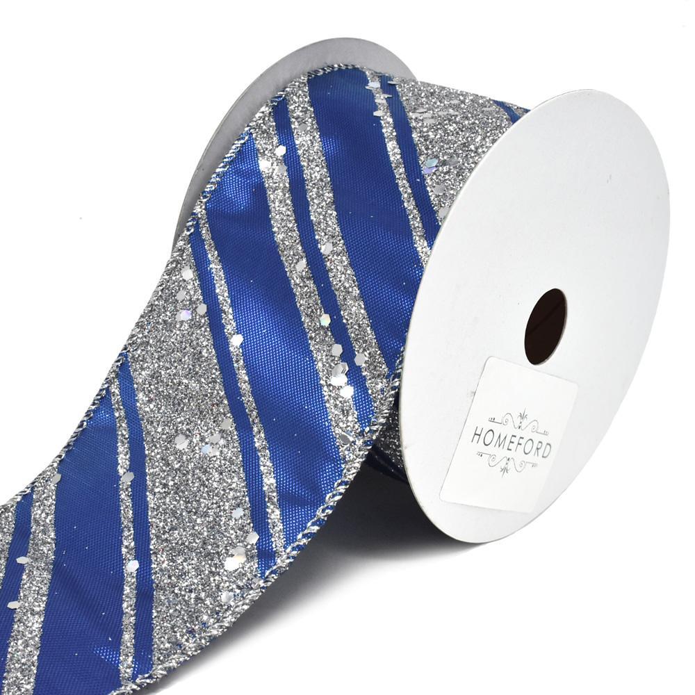 Royal Glitter Stripes Lame Wired Christmas Ribbon, Royal Blue, 2-1/2-Inch, 10-Yard