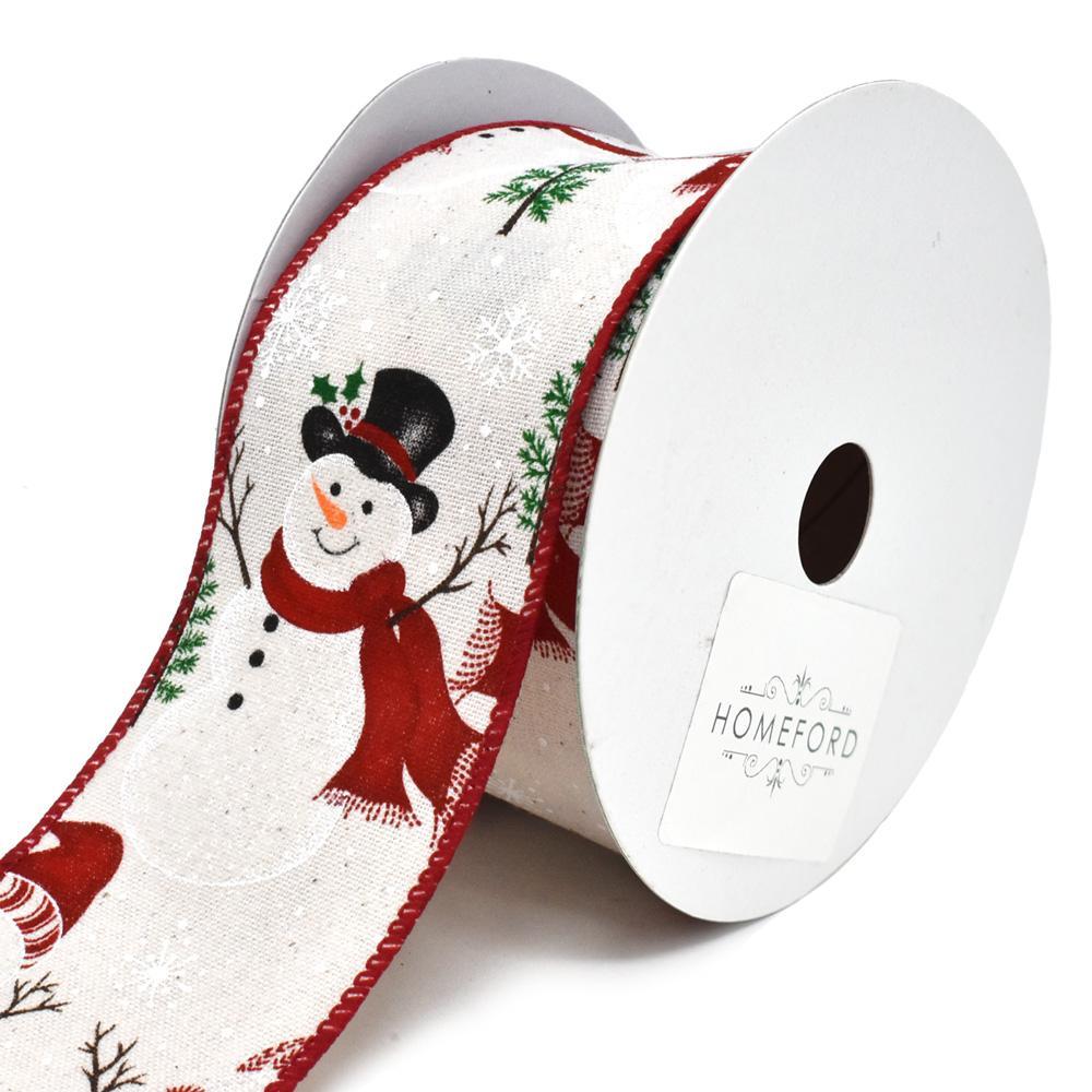 Glitter Snowman and Scarf Muslin Wired Christmas Ribbon, 2-1/2-Inch, 10-Yard