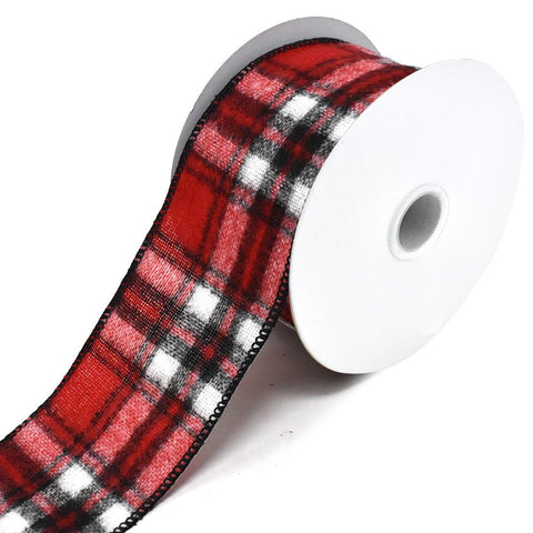 Flannel Plaid Wired Edge Christmas Ribbon, Red/Black, 2-1/2-Inch, 10-Yard