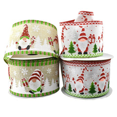 Glitter Christmas Gnomes with Gifts Wired Ribbon, 2-1/2-Inch, 10-Yard