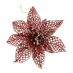 Christmas Glittered Poinsettia Hanging Ornaments, 7-1/2-Inch, 4-Piece