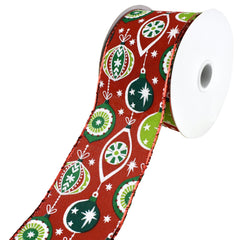 Retro Christmas Ornaments Wired Ribbon, 2-1/2-Inch, 10-Yard