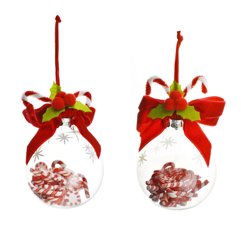 Clear Plastic Peppermint Christmas Ball Ornaments, 3-Inch, 2-Piece