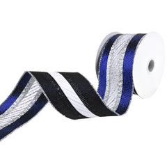 Glittered Stripes and Metallic Edge Wired Ribbon, 2-1/2-Inch, 10-Yard - Navy/Silver