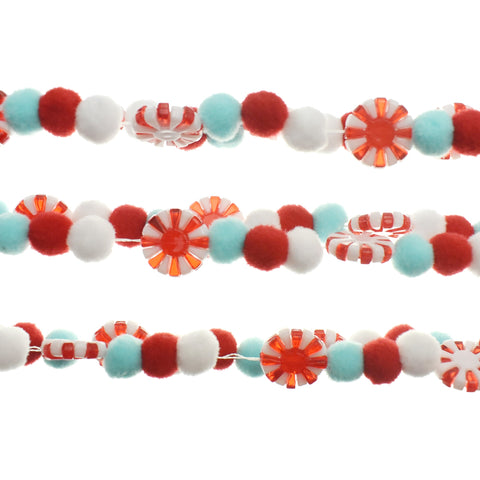 Candy Peppermints and Pom Poms Garland, 6-Feet