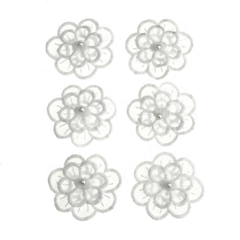 Rose Organza Flower Trim Favors, White, 2-Inch, 6-Count