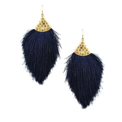 Tassel Drop Earrings with Hammered Metal, 3-1/4-Inch