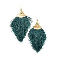 Tassel Drop Earrings with Hammered Metal, 3-1/4-Inch