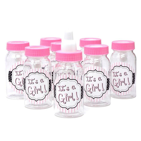 Its A Girl Plastic Baby Milk Bottle Favors, Pink, 4-1/2-Inch, 8-Count