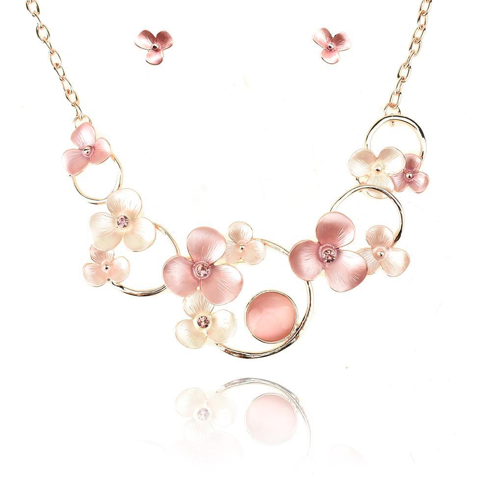Epoxy Pink Colored Flowers Necklace Set