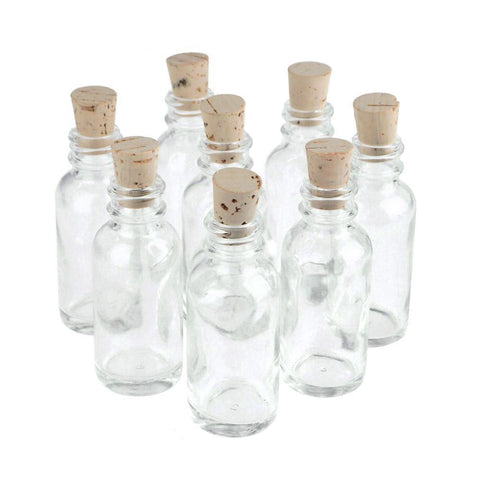 Clear Glass Boston Bottle Corked Jars, Boston, 3-Inch, 8-Piece