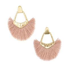 Hammered Metal Fan Tassel Drop Earrings, 2-1/2-Inch