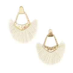 Hammered Metal Fan Tassel Drop Earrings, 2-1/2-Inch