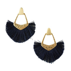 Hammered Metal Fan Tassel Drop Earrings, 2-1/2-Inch