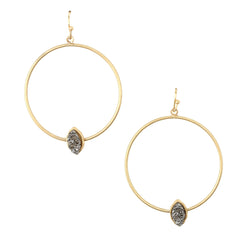 Hoop Earrings with Druzy Stone, 1-3/4-Inch