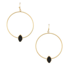 Hoop Earrings with Druzy Stone, 1-3/4-Inch