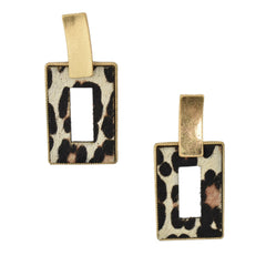 Rectangular Real Calf Hair Leather Drop Earrings, 2-1/4-Inch