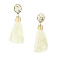 Hanging Tassel with Stone Post Earrings, 2-1/4-Inch