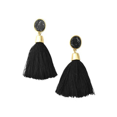 Hanging Tassel with Stone Post Earrings, 2-1/4-Inch