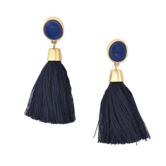 Hanging Tassel with Stone Post Earrings, 2-1/4-Inch