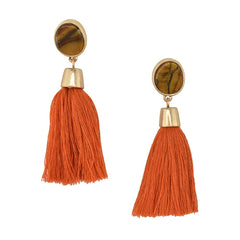 Hanging Tassel with Stone Post Earrings, 2-1/4-Inch