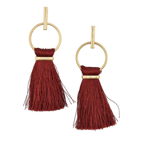 Round Hoop Hanging Tassel Earrings, 3-Inch