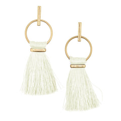 Round Hoop Hanging Tassel Earrings, 3-Inch