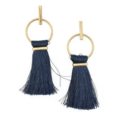 Round Hoop Hanging Tassel Earrings, 3-Inch