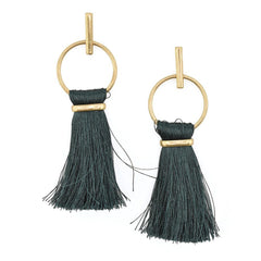 Round Hoop Hanging Tassel Earrings, 3-Inch