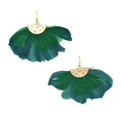 Feathers Drop Earrings with Hammered Metal, 1-1/2-Inch