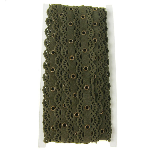 Suede Cut Eyelet Scalloped Edge with Grommet, 2-1/2-Inch, 10 Yards, Olive