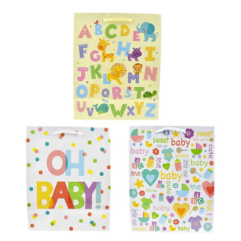 Patterned Letters Baby Shower Gift Bags, 9-3/4-Inch, 3-Piece