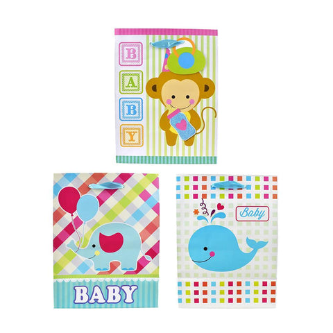 Animal Celebration Baby Shower Gift Bags, 9-3/4-Inch, 3-Piece