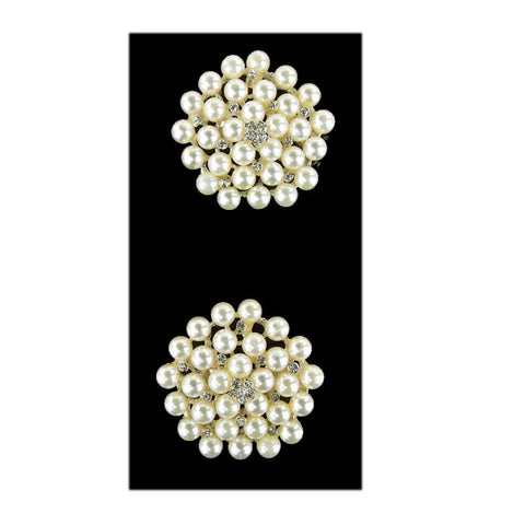 Pearl Cluster Rhinestone Crystal Brooches, White, 1-3/4-Inch, 2-Piece